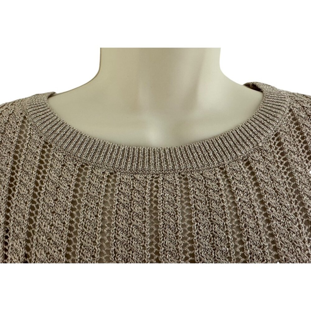 Talbots Gold Metallic Tunic Sweater Knit Linen-Blend Size M Dressy 3/4 Sleeves - Picture 3 of 8